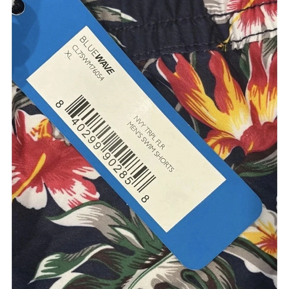 Blue Wave Men's Blue Tropical Floral Swim Trunks Size XL Mesh Brief Lined NWT